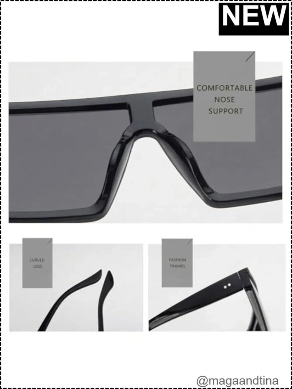 Oversized Flat Top Square Sunglasses UV400 Protection Unisex Large Frame
